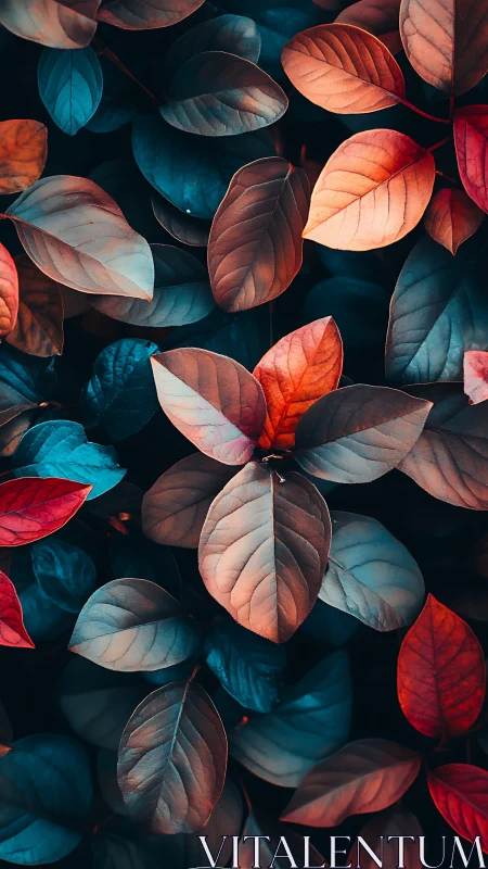 Twilight leaves in neon blush and midnight teal embrace.