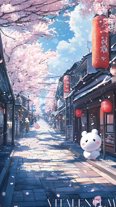 Cherry blossom street welcomes a cute character to wander
