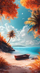 Tropical Paradise Boat Beach Sunset Orange Golden Light