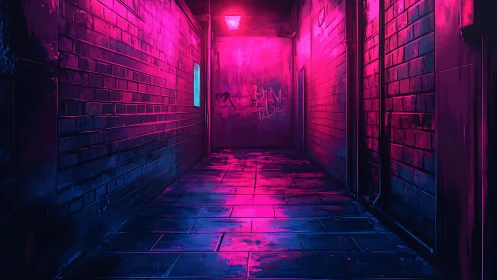 Neon alleyway drenched in electric magenta night glow.