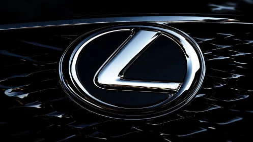 Chrome crest of sleek automotive luxury on midnight grille.