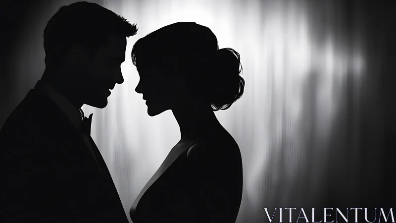 Silhouetted couple portrait exhibits intimate profile composition against luminous backdrop.