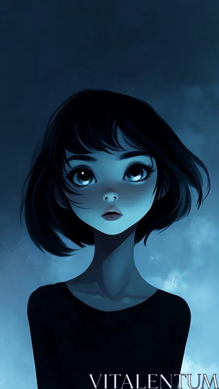 Softly lit night dreamer with wide, wondering eyes gazing up.