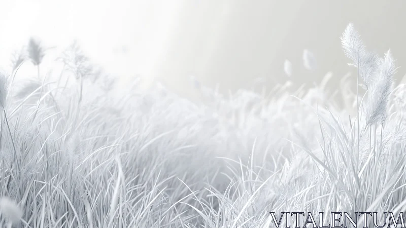 Ethereal monochrome grassland rendered in soft atmospheric light