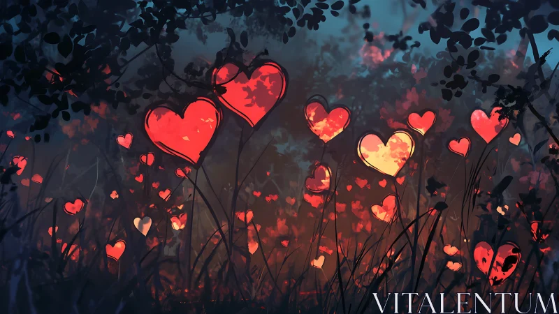 Glowing Hearts Bloom in a Mystical Garden.