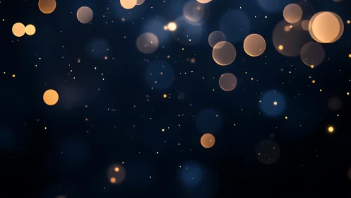 Warm golden bokeh orbs drift across deep navy background