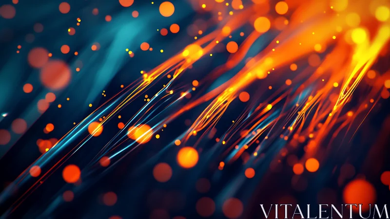 Abstract glowing orange and blue light streaks in motion, digital art.