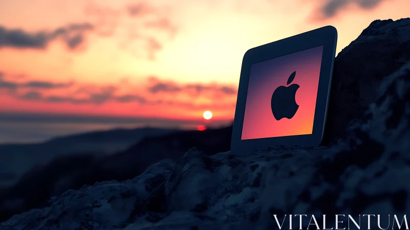Apple Device Silhouette Against Dramatic Sunset Landscape