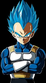 Blue-haired anime warrior radiates focused battle intensity.