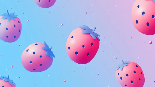 Isometric gradient strawberries in floating 3D repetition.