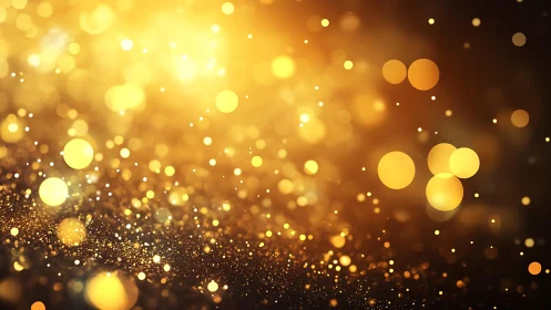 Golden bokeh lights abstract background with festive glitter effect.