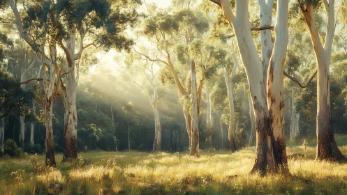 Eucalyptus Cathedral: Where Ancient Giants Breathe Golden Light.