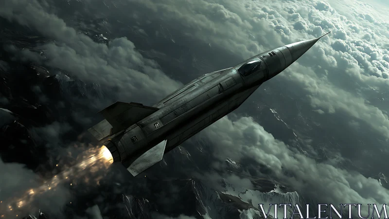 Hypersonic aerospace vehicle ascends above dense cloud layers