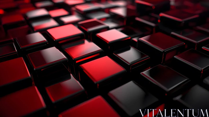Glossy Red and Black 3D Cubes in Abstract Modern Geometric Style.
