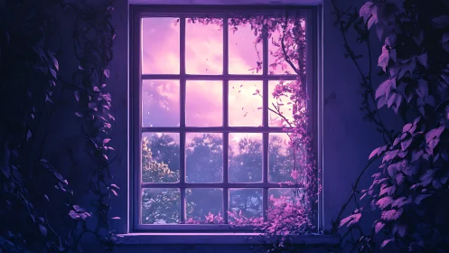 Twilight vines lean through the window and sip the sky