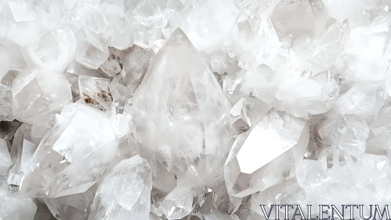 Clustered clear quartz crystals shine in soft white light.