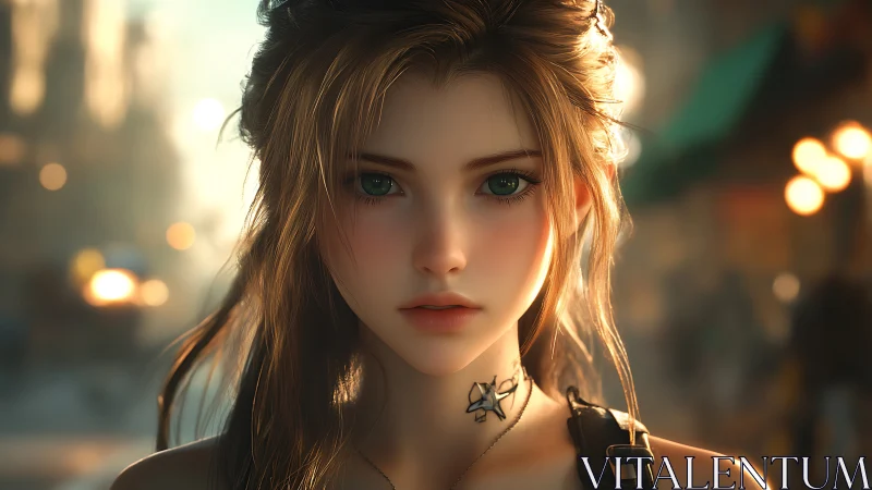 Digital portrait depicts young woman with tattoo in soft focus