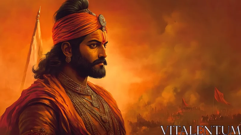 Regal warrior in sunset smoke watching over his city.