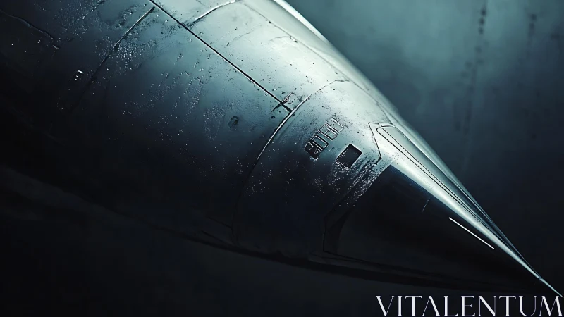 Stealth missile nose cone under cold cinematic light.