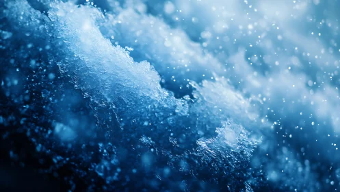 Glistening blue ice and swirling water in soft winter light.