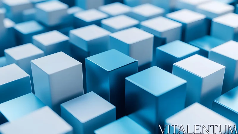 Cool blue cubes rise gently in a calm geometric landscape