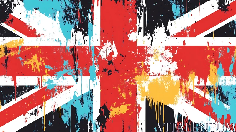 Union Jack rendered in bold splattered paint abstraction