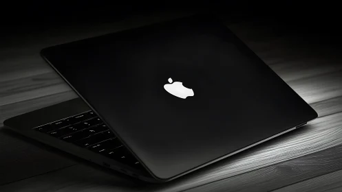 Sleek black laptop rests in soft light, ready for work