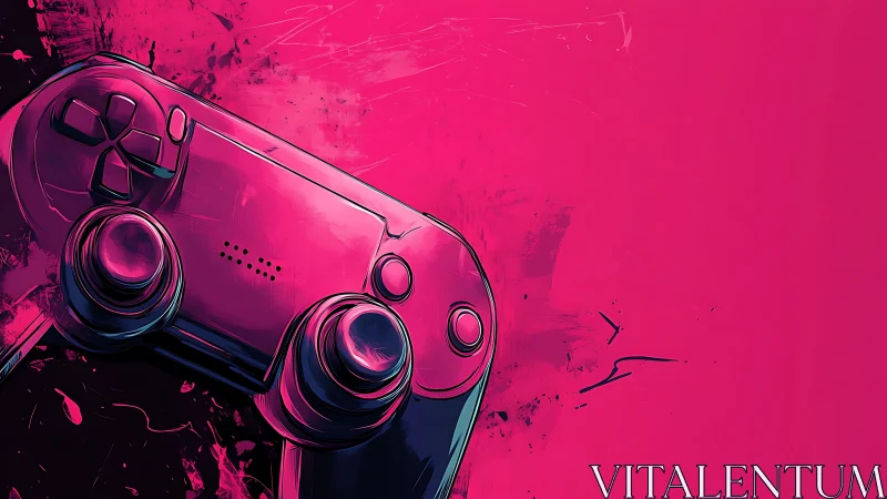 Neon magenta game controller rendered in bold digital linework