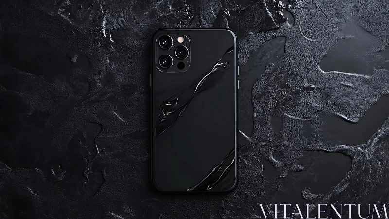 Dark matte smartphone render with liquid texture detailing.