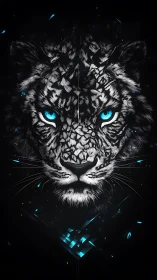 Tiger Face with Electric Blue Eyes and Neon Geometry.