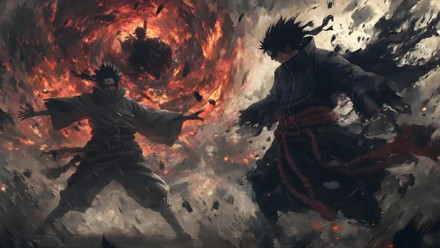 Rival ninja unleash swirling inferno vortex between them