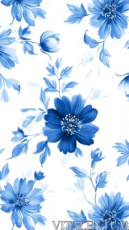 Serene Blue Blooms Dancing Across White Canvas