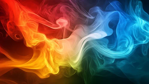 Colorful smoke waves swirl across a dark abstract background.