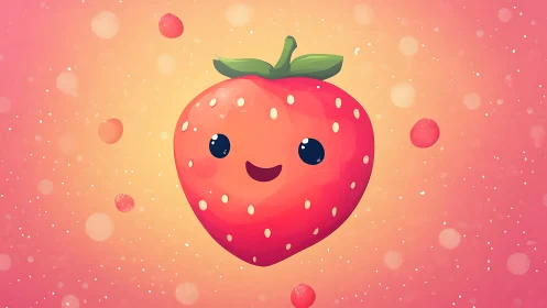 Cheerful Strawberry Character in Warm Gradient Setting