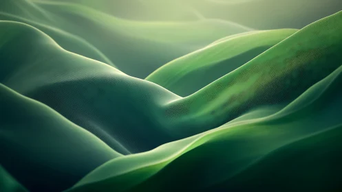 Emerald dunes breathe softly under misty digital daylight