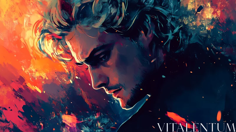 Side profile portrait of a man in vivid abstract lighting