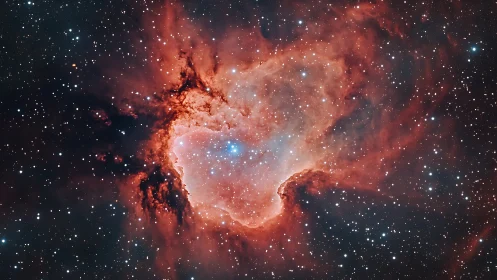 Emission nebula reveals ionized gas clouds in deep space.