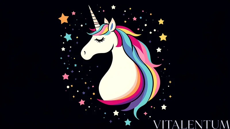 Starlit rainbow-maned unicorn drifts in dreamy cosmic hush.