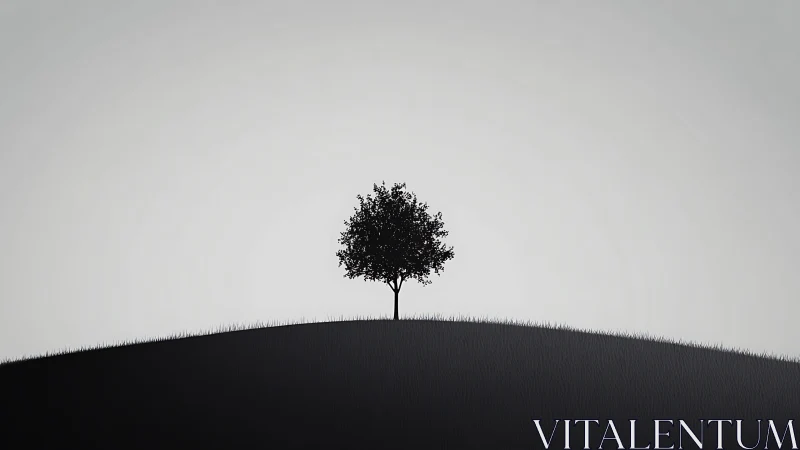 Minimalist solitary tree silhouette on curved horizon line.