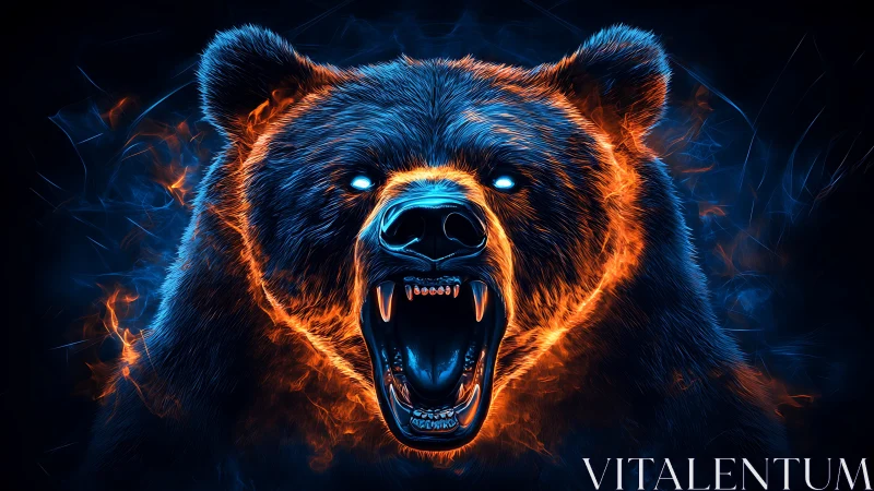 Neon cyber-bear portrait with glowing plasma edge lighting.