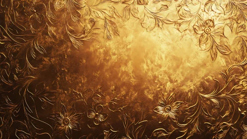 Gold floral embossing fills textured metallic background