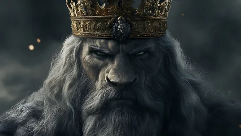 Regal lion king portrait rendered in dramatic digital chiaroscuro