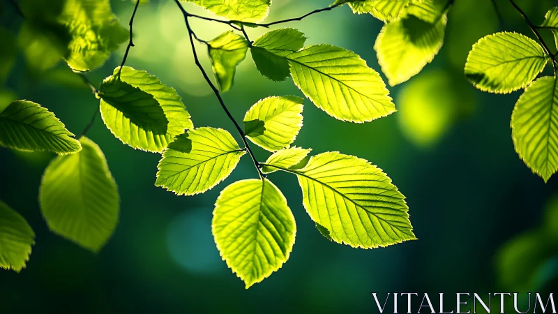 Sunlit Green Leaves Close-Up in Nature Photography Style.
