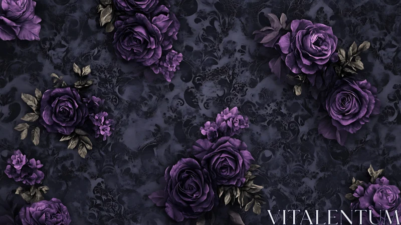 Deep Tonal Purple Roses Against Distressed Dark Textile Background