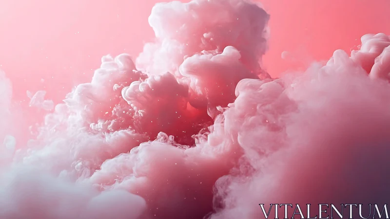 Billowing pink clouds drift in a dreamy abstract haze