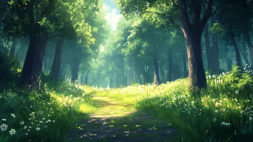 Luminous Forest Corridor: Atmospheric Path Through Deciduous Canopy.