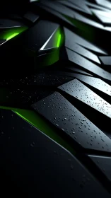 Sleek black panels glowing with cool electric green light.