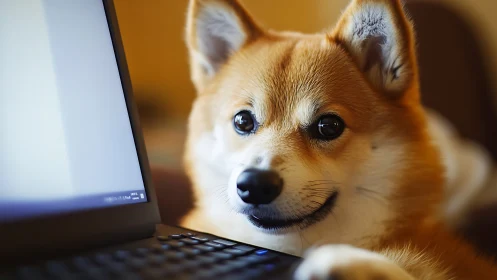 Curious office pup sharing a cozy work from home moment.