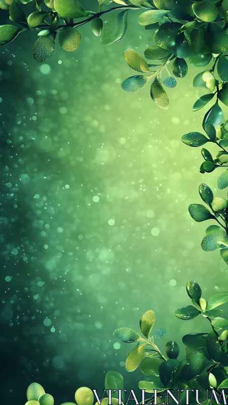 Green foliage border surrounds bokeh gradient background