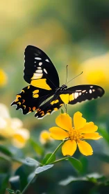 Bright butterfly pauses gently on a golden garden flower